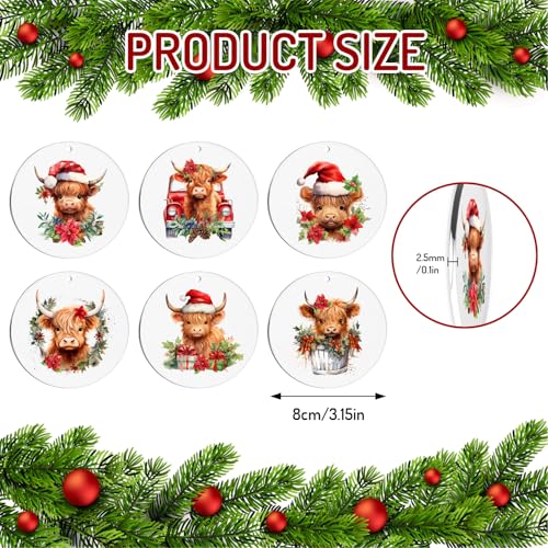 12-Pack Highland Cow Christmas Ornaments Acrylic Farm Animal Holiday Decorations