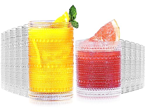 Vintage Hobnail Drinking Glasses Set of 12, 11oz and 14oz Retro Glassware