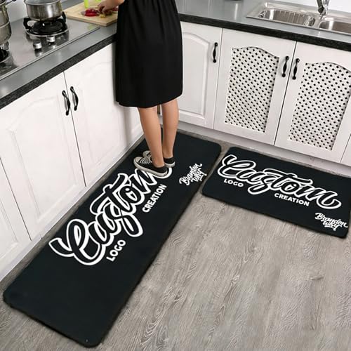 Custom 2-Piece Kitchen Runner Rug Set, Non-Slip Washable Anti-Fatigue Mats