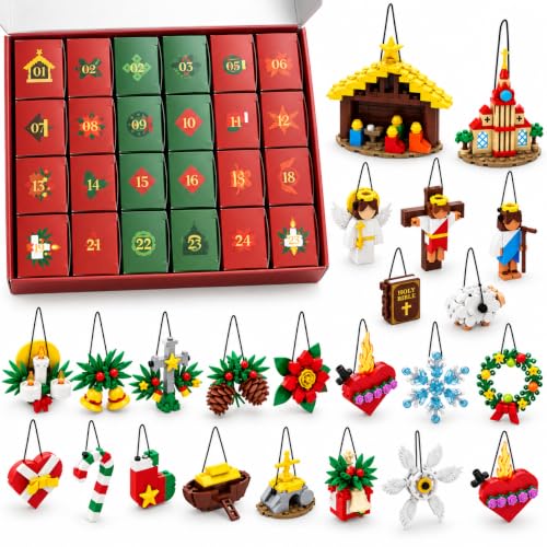 Jesus Nativity Advent Calendar Building Set – 24 Mini Ornaments with 704 Pieces
