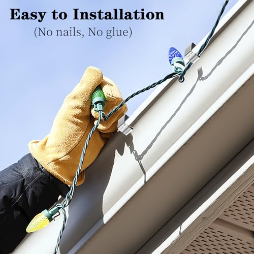 Cangrace 50 Pcs Gutter Light Clips Metal Hooks for Outdoor Christmas Lights – Drain Clip Hangers