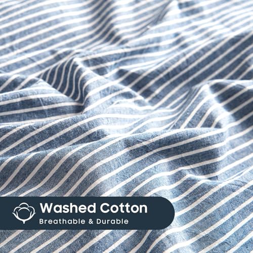 100% Washed Cotton Striped Duvet Cover Set - 3 Piece Twin/Twin XL Bedding