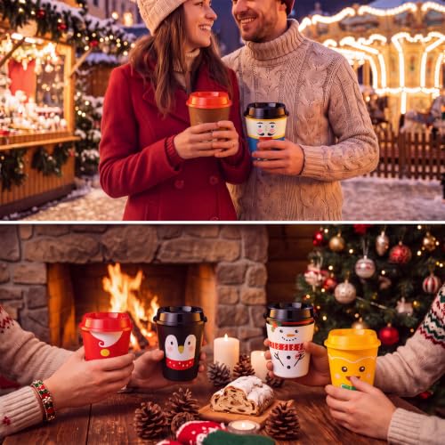 Rtteri 24 Pack Christmas Coffee Cups with Lids - 12oz Plastic Tumbler Set