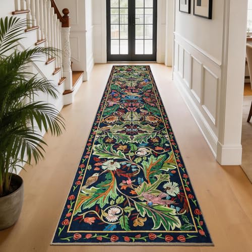 2x10 Botanical Runner Rug, Non-Slip Washable Boho Floral Hallway Carpet