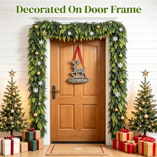 2 Pack 6Ft Real Touch Cedar Garland - Faux Christmas Greenery for Mantle & Decor