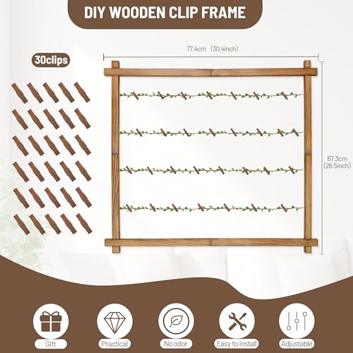 Hanging Photo Display Board with 30 Wooden Clips, Wall Collage Decor