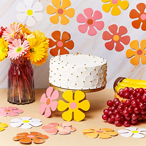 60 Pcs Groovy Retro Daisy Flower Cutouts for Party and Room Decor