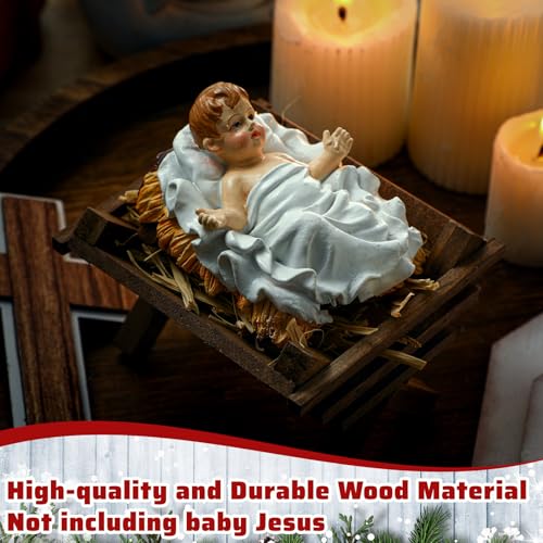 Baby Jesus Wooden Manger Ornament - Nativity Christmas Decor