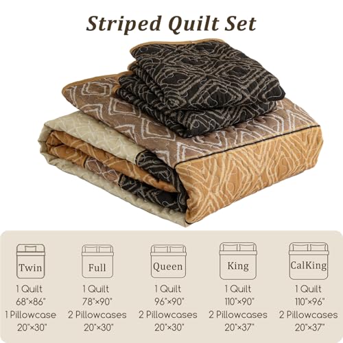 Cottolester King Size Boho Plaid Quilt Set - 3 Piece Brown Bedspread