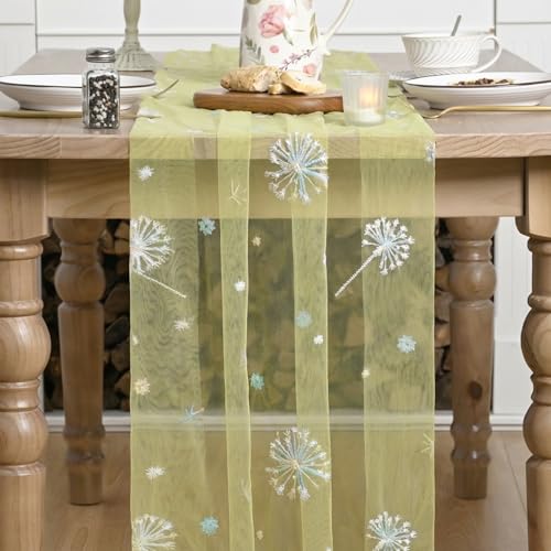 Artoid Mode 28x120 Inch Sequin Dandelion Yellow Gauze Table Runner – 10ft