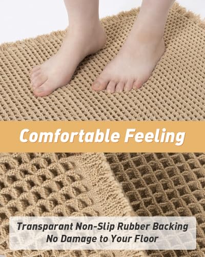 AMOAMI Waffle Bath Mat 17x24 Brown Ultra Absorbent Non-Slip Rug