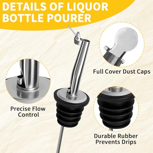 12 Pcs Stainless Steel Liquor Pour Spouts with Auto Dust Cover, Perfect for Oil & Wine Bottles