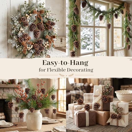 18-Piece Natural Hanging Pine Cones (1.5"-2.5") - Rustic Holiday Decor