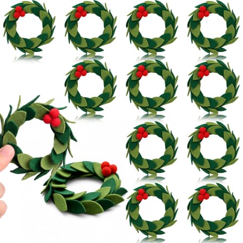 Mini Felt Christmas Wreaths - 12 Pack for Holiday Crafts & Decor, 1.75 inch