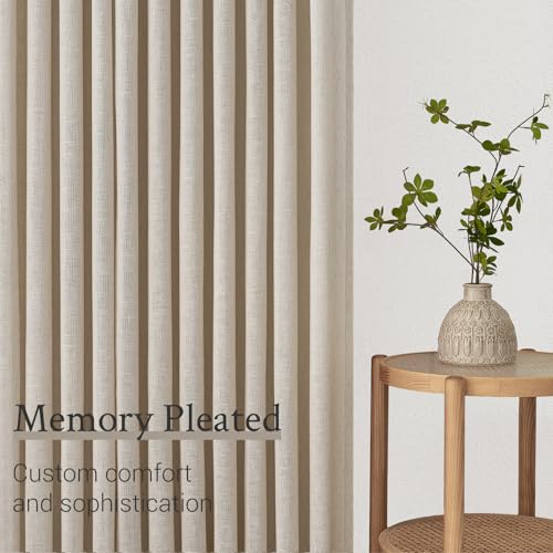 Oatmeal Beige Pinch Pleated Linen Blend Curtains, 84 Inches - Set of 2