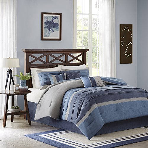 Navy 7-Piece King Comforter Set with Decorative Pillows