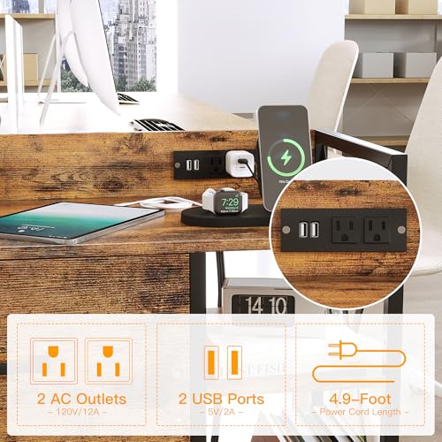 2-Drawer Rolling File Cabinet with Power Outlets and Adjustable Shelves