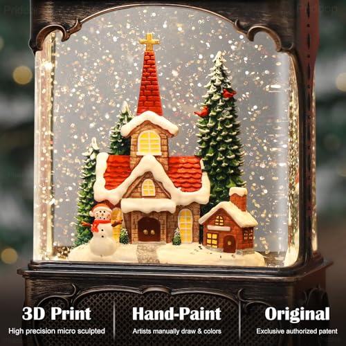 10.2-Inch Musical Christmas Snow Globe Lantern with Timer & LED Light