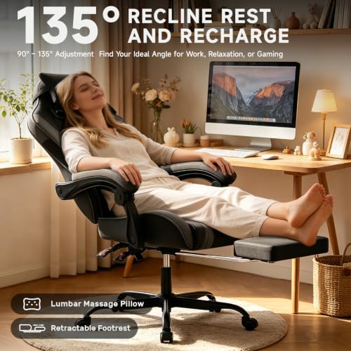 Ergonomic Gaming Chair with Footrest, Adjustable Reclining Office Chair