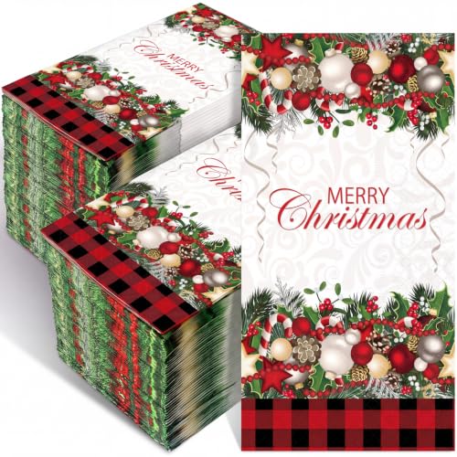 Cholemy Christmas Ball Guest Napkins 200 Pack - Festive Paper Towels for Holiday Parties