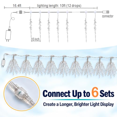 Pooqla Icicle Lights Outdoor Christmas 12 Tubes 120 LED Colorful with 8 Modes