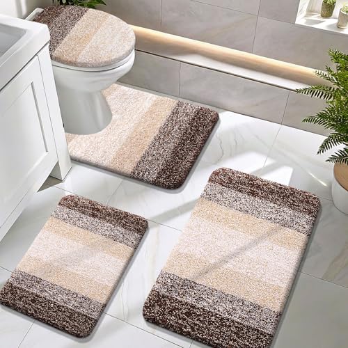 4-Piece Soft Microfiber Bathroom Rug Set with Contour Mat and Lid Cover