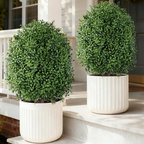 24-Inch Artificial Boxwood Topiary Trees, UV Resistant Outdoor Shrubs - 2 Pack