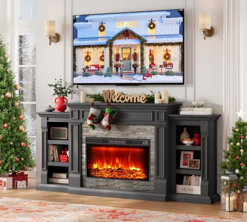 Naice 80" Electric Fireplace with Mantel TV Stand for Living Room |