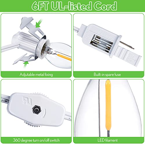 Hiboom 2-Pack Christmas Village Lights Cord with On/Off Switch & Spare Fuse
