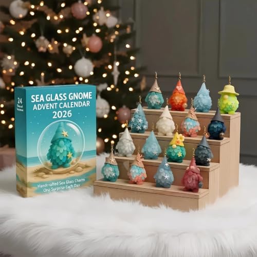 Sea Glass Gnome Advent Calendar - 24 Day Beach Theme Countdown Gift Box
