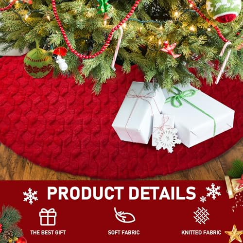 48-Inch Faux Fur Christmas Tree Skirt - Red Holiday Decoration for 6-9ft Trees