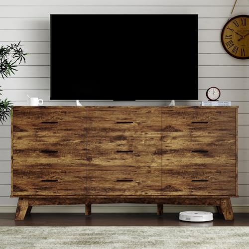 9-Drawer Bedroom Dresser, 59-Inch Wide Modern Storage Chest with X-Base