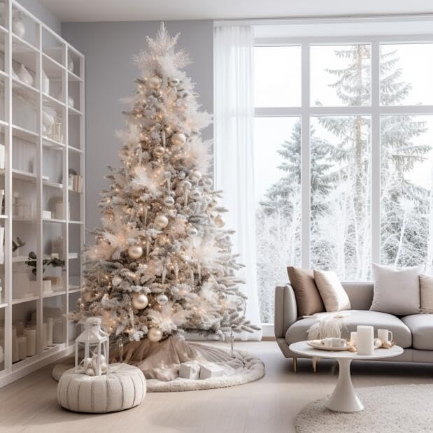 48-Inch Faux Fur Christmas Tree Skirt - White Plush Holiday Decor