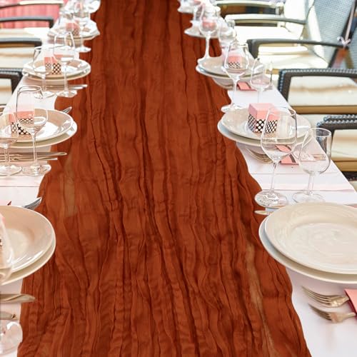 12-Pack Cheesecloth Table Runners, 35" x 118" Boho Gauze for Weddings