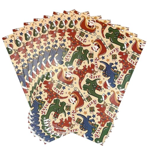 Dinosaur Christmas Wrapping Paper 8 Sheets 28 x 20 in - Dinasour Xmas Variation