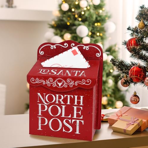 Red Xmas Letters to Santa Mailbox Wall Mount Christmas Decor North Pole Post