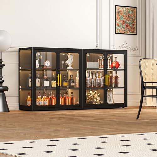 4-Tier Glass Display Cabinet with RGB LED Lights, 34-Inch Curio Showcase