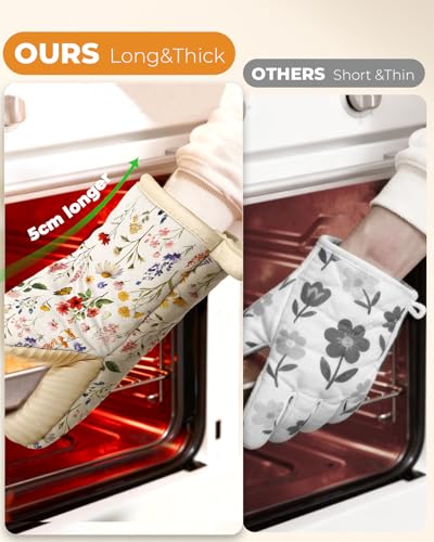 Vintage Floral Mini Oven Mitts - Heat Resistant Cotton Kitchen Gloves