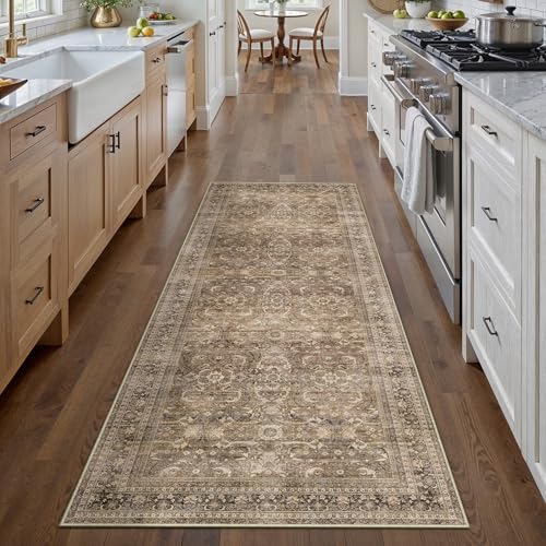 2x6 Vintage Distressed Brown Runner Rug, Washable Non-Slip Hallway Mat