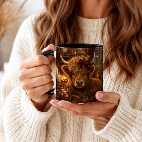 Highland Cow Coffee Mug - 11oz Ceramic Cow Lovers Gift for Tea & Hot Drinks