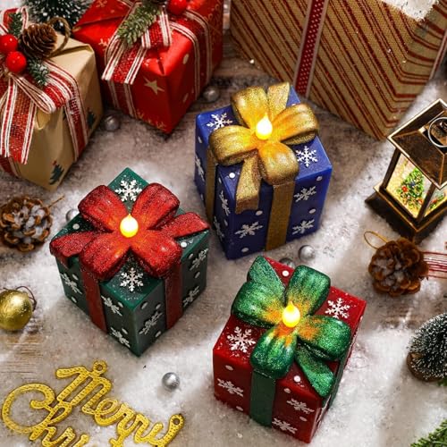 Set of 3 Hand-Painted Flameless LED Candles with Remote Timer - Christmas Home Decor