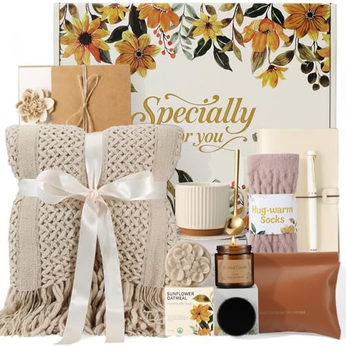 TsunNee Khaki Gift Set - Get Well & Thank You Gift Box for Women, Care Package with Blanket, Mug, Candle & Self-Care Items