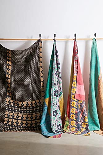 Indian Kantha Quilt - Handmade Reversible Cotton Throw 55x85 Inches