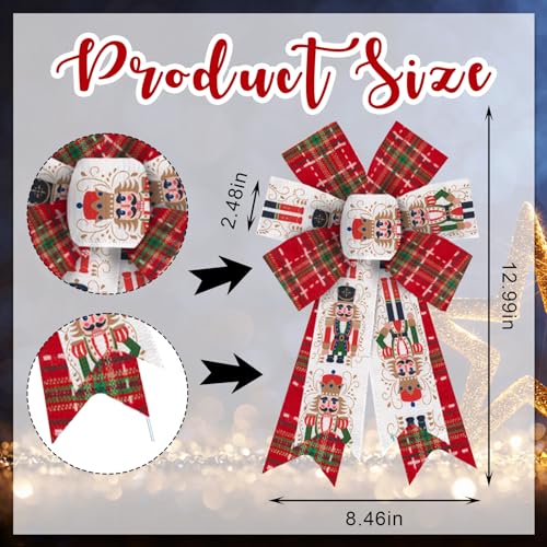 Nutcracker Buffalo Plaids 2 Pack Christmas Wreath Bows, Medium Burlap Ribbon Topper for Wreaths & Trees