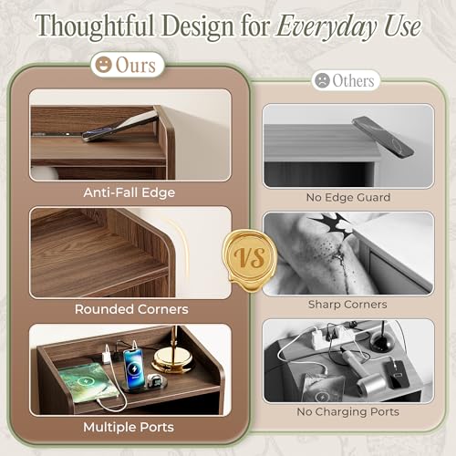 Set of 2 Nightstands with Charging Station, Fluted Drawer & USB-C Port