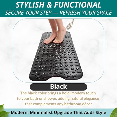 Extra Long Non-Slip Bath Mat - 40x16 Inch Durable PVC Shower Mat, Black