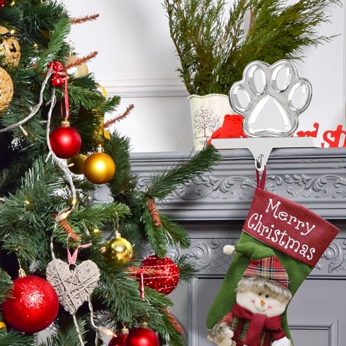 3D Silver Dog Paw Christmas Stocking Holder for Mantel Decoration