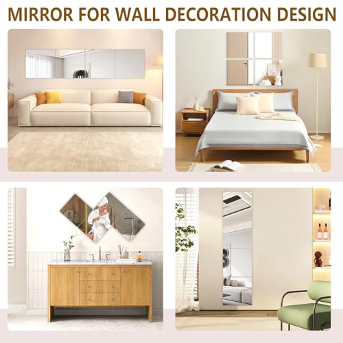 4-Pack 12-inch Acrylic Mirror Tiles, Self-Adhesive Shatterproof Wall Decor