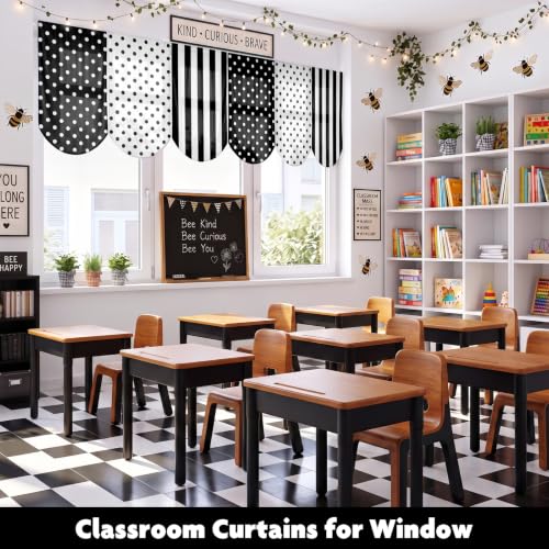 6-Piece Classroom Curtains - Black and White Polka Dot Arched Window Decor