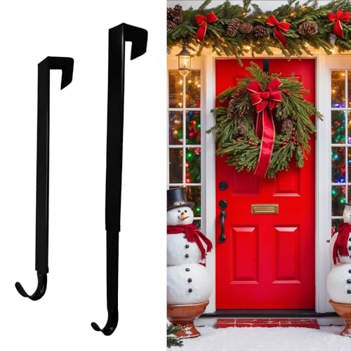 Adjustable Over the Door Wreath Hanger, 15-25 Inch Heavy Duty Metal Hook, Black